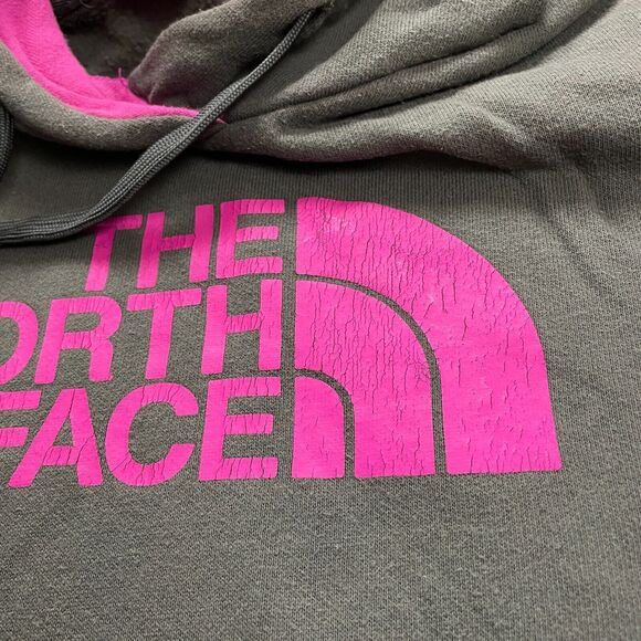 The North Face Hoodie Sweatshirt Womens Small Gray Pink Graphic Fleece Pullover - Picture 9 of 11